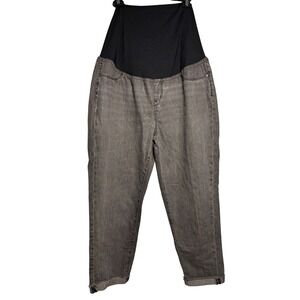 Isabel Maternity Boyfriend Jeans Gray Denim Full Panel Sz 14 Crop Raw Roll Hem